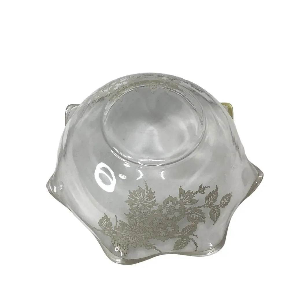 Vintage Silver Overlay Clear Glass Bowl Flowers Scalloped Edge Footed Candy Dish